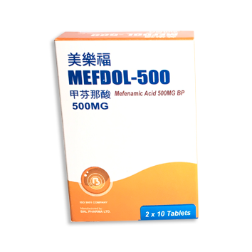 美樂福 Mefdol-500 Tablets 500mg 2 x 10's (P1S1S3) (Mefenamic Acid 500mg)
